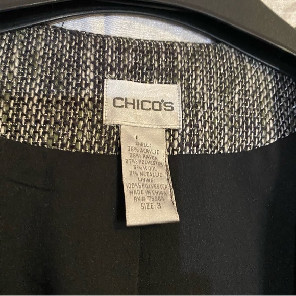 Chico’s tweed long jacket, SZ 3, XL hook closures,rhinestone embellishment, GUC - Picture 5 of 13